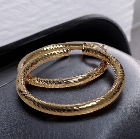 ANNE KLEIN Large Gold Hoops 60mm 2.38" Etched Textured Hoop Earrings Luxe Vibe - Picture 8 of 12